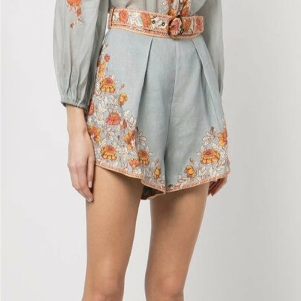 Zimmermann Andie Blue Floral High Waist Shorts - Picture 8 of 8